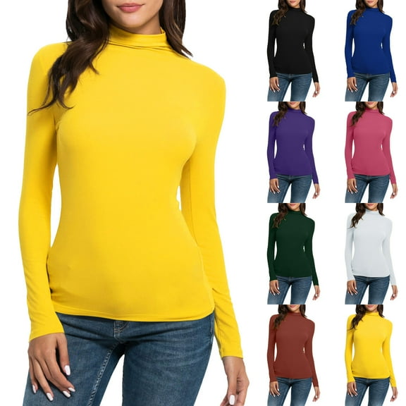 BiZtdJrK Womens T Shirts Turtleneck Long Sleeve Casual Tee Shirt Slim Fit Solid Basic Tees Lightweight Comfy Lounge Tops Birthday Gift Green L