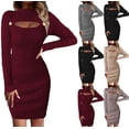 thumbnail image 1 of BiZtdJrK Womens Trendy Sweater Dress Ribbed Knit Cut Out Long Sleeve Bodycon Mini Dress Elegant Casual Sweaters Gray L, 1 of 1