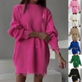 thumbnail image 1 of BiZtdJrK Womens Trendy Sweater Dress Ripped Crew Neck Long Sleeve Knit Mini Dresses Boyfriend Loose Casual Pullover Sweaters Army Green S, 1 of 8
