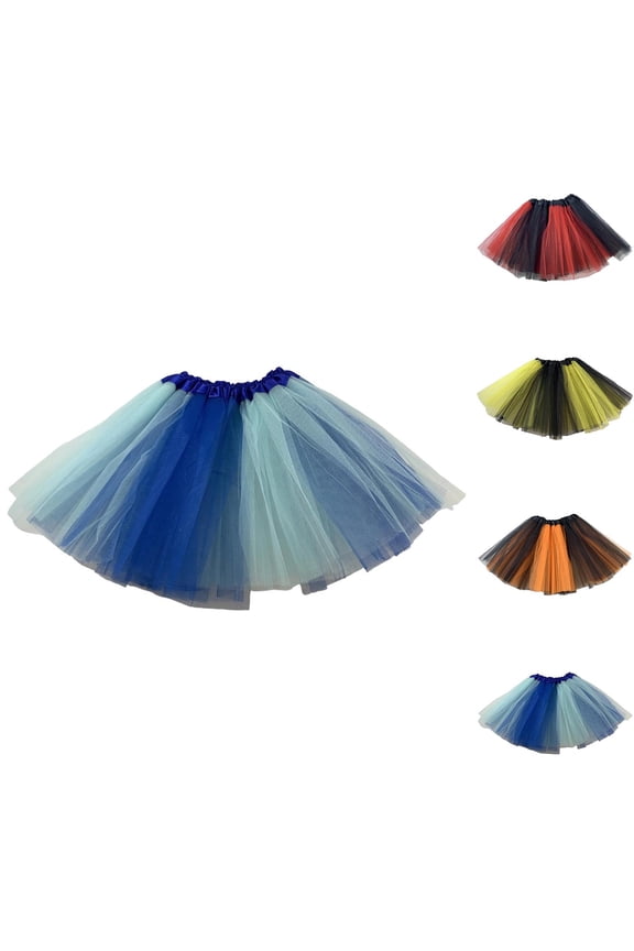 Womens Tulle Skirt Color Block Mesh Elastic Waist Tutu Mini Skirts Pleated Fashion Dancing Party Summer Skirts Orange Free Size