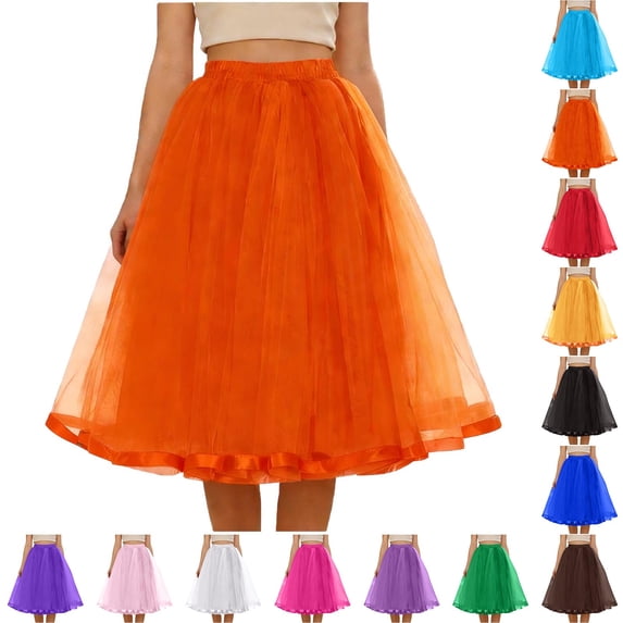 BiZtdJrK Womens Tulle Tutu Skirts Mesh Elastic High Waisted Pleated Midi Skirts Fashion Prom Dancing Party Skirts White Free Size