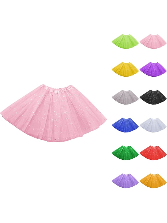 Womens Tutu Skirts Sparkly Mesh Elastic Waist Tulle Mini Skirt Glitter Pleated Dancing Ballet Skirts Summer Clothes Pink Free Size