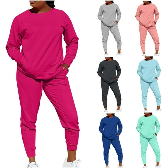 BiZtdJrK Womens Two Piece Outfits Sweatsuits Long Sleeve Shirts and Workout Jogger Pants Tracksuit Sets Solid Color Lounge Set Clearance Items Blue XL