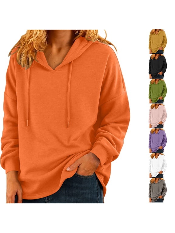 BiZtdJrK Womens V Neck Hoodies Solid Drawstring Sweatshirts Casual Lightweight Workout Athletic Pullover Tops Gray S