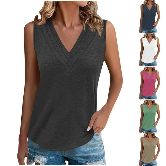 BiZtdJrK Womens V Neck Tank Tops Dressy Summer Sleeveless Shirts Casual Loose Tanks Blouse Navy M