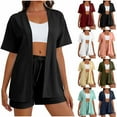 thumbnail image 1 of BiZtdJrK Womens Vacation Sets Short Sleeve Open Front Cardigasns Drawstring Shorts 2 Piece Set Loose Comfy Solid Summer Outfits Khaki M, 1 of 8