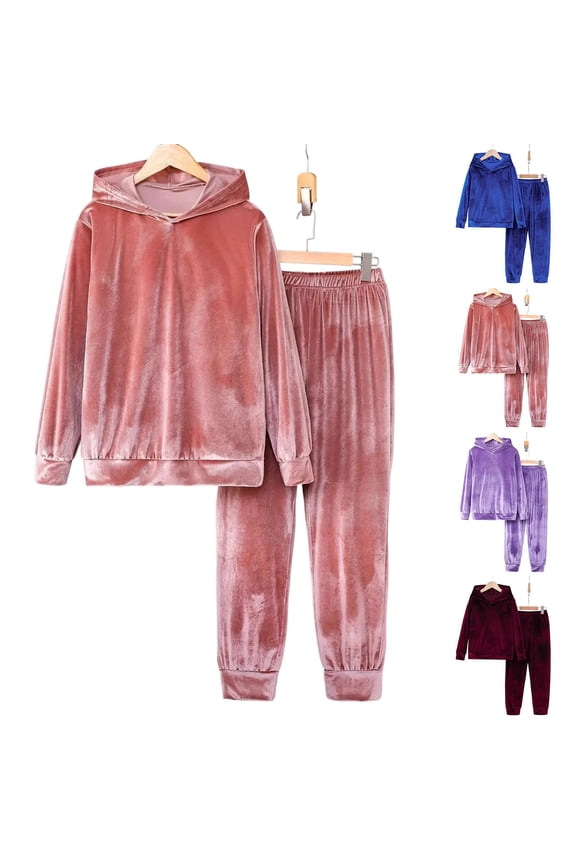 BiZtdJrK Womens Velour Sweatsuits Casual Long Sleeve Hooded Sweatsuits and Sweatpants Pajama 2 Piece Jogging Tracksuits Sets, Wine, S