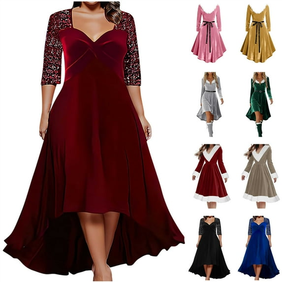 BiZtdJrK Womens Velvet Glitter Sequin Maxi Dress Oversized Half Sleeve Holiday Party Evening Asymmetric Hem Dresses, Green, M