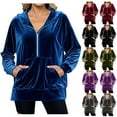 thumbnail image 1 of BiZtdJrK Womens Velvet Hoodie Quarter Zip Long Sleeve Drawstring Sweatshirts Casual Solid Color Oversized Pullover with Pocket Gray L, 1 of 7