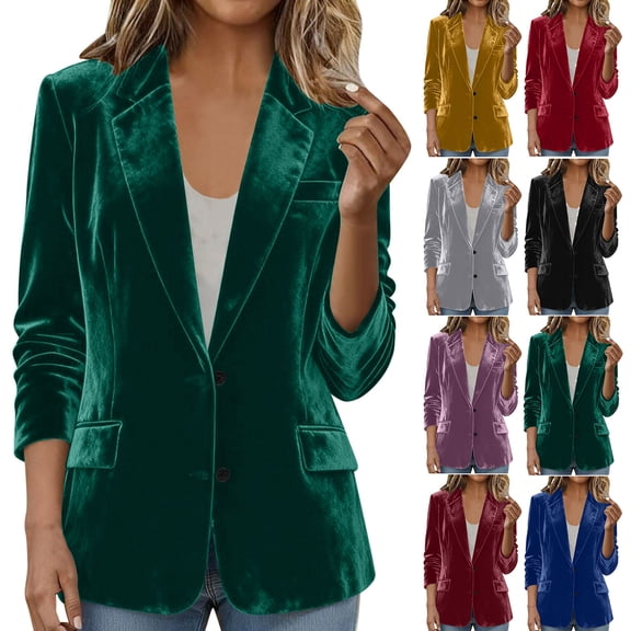 BiZtdJrK Womens Velvet Notched Lapel Blazer Solid Color Vintage Button Front Suit Jackets Business Casual Fall Winter Outerwear, Wine, XL
