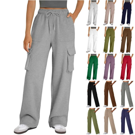 BiZtdJrK Womens Wide Leg Sweatpants Casual Loose Fit Straight Lounge Pants Drawstring High Waisted Multi Pockets Cargo Joggers Pants Red XL