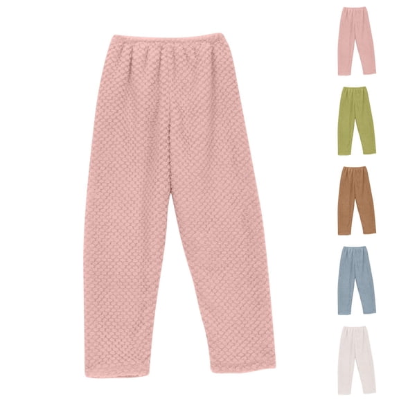 BiZtdJrK Womens Winter Plush Pajama Pants Fuzzy Fleece Thickened Warm Lounge Pants Solid Cozy Pjs Bottoms Green M