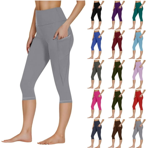 BiZtdJrK Womens Workout Capri Leggings with Pockets High Waisted Tummy Control Compression Yoga Capris Solid Lightweight Stretch Athletic Leggings on sale clearance 2025 Navy XXXL