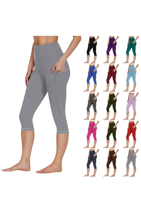 Womens Workout Capri Leggings with Pockets High Waisted Tummy Control Compression Yoga Capris Solid Lightweight Stretch Athletic Leggings on sale clearance 2025 Blue XXL