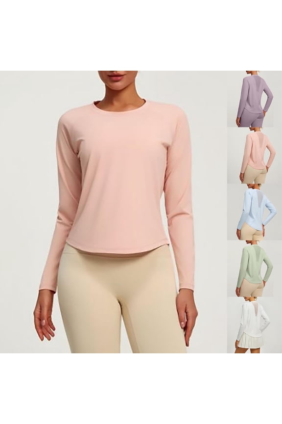 Womens Workout Shirts High Low Hem Long Sleeve Running Sport T Shirt Lightweight Breathable Athletic Tops Green M