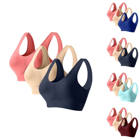 BiZtdJrK Womens Yoga Sports Bras Seamless High Support Gym Workout Bra Wireless Full Coverage Push Up Bralettes 3 Pack Navy XL