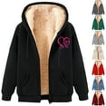 thumbnail image 1 of BiZtdJrK Womens Zip Up Hoodies Winter Warm Fleece Lined Sweatshirt Jackets 2024 Fashion Heart Printed Hooded Coat with Pockets Fall Clothes Prime By Hour Khaki L, 1 of 5