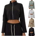 thumbnail image 1 of BiZtdJrK Womens Zip Up Cropped Sweatshirt High Neck Long Sleeve Cargo Jacket Fashion Y2k Street Sweatshirt Jackets with Pocket Khaki XXL, 1 of 4