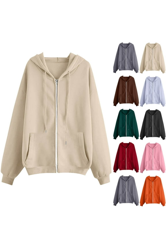 BiZtdJrK Womens Zip Up Drawstring Hoodie Sweatshirt Jacket Solid Color Long Sleeve Activewear Hoodies with Pocket Orange XXL