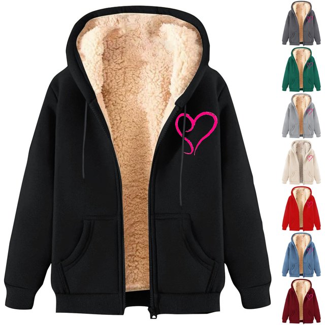 BiZtdJrK Womens Zip Up Hoodies Warm Fleece Lined Sweatshirt Jackets