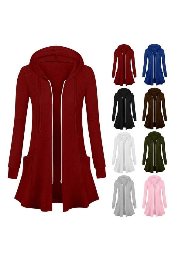 BiZtdJrK Womens Zip Up Long Hoodie Cardigan Lightweight Tunic Hooded Sweatshirt Jackets Fall Winter Open Front Coats with Pockets, Army Green, S