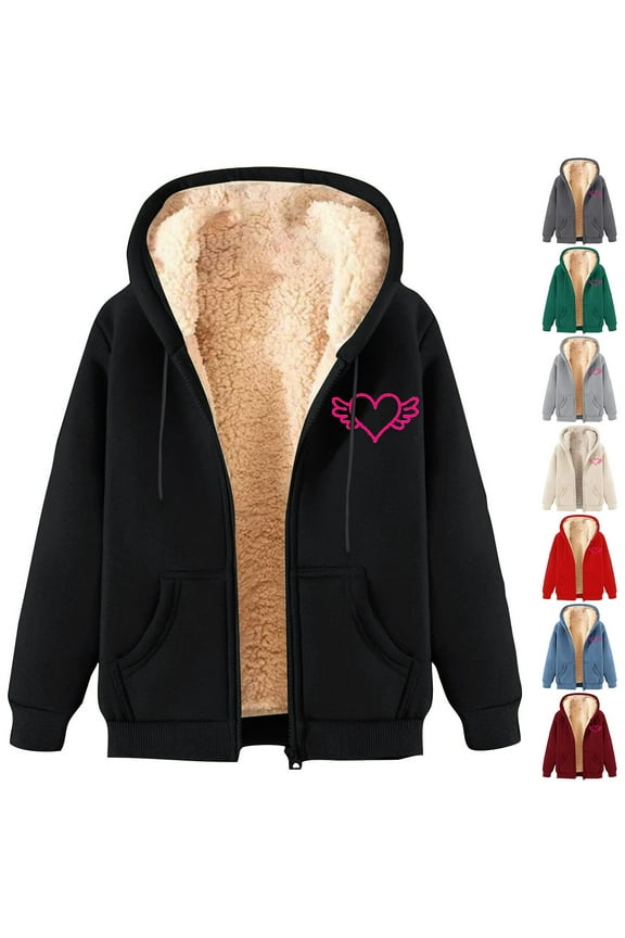 Womens Zip Up Sweatshirt Warm Fleece Lined Hoodies Jackets 2025 Fall Fashion Heart Printed Hooded Coat with Pockets Going Out Outfits Lightning Sale Sky Blue XL