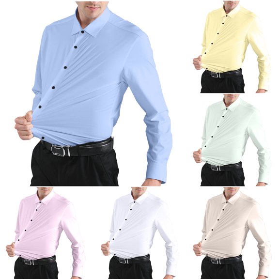 BiZtdJrK Wrinkle Free Dress Shirts for Men Casual Office Work Shirts Regular Fit Long Sleeve Tops Button Down Lapel Business Shirt Sales of the Week Light Blue XXL