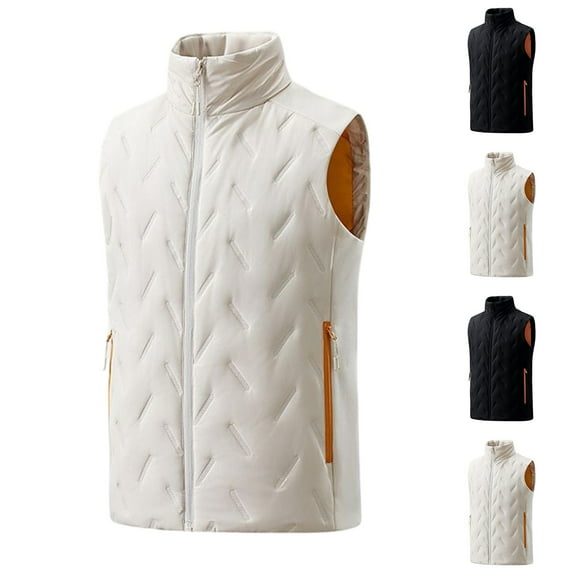 BiZtdJrK Zip Up Casual Vest for Men Stand Collar Sleeveless Winter Warm Quilted Puffer Jackets Big and Tall Winter Vests with Zipper Pockets White XXXXL