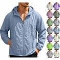 thumbnail image 1 of BiZtdJrK Zip Up Sun Protection Hooded Jacket for Men Outdoor Lightweight UPF 50+ Windbreaker Fashion Color Block Long Sleeve Hiking Tops Light Blue XXL, 1 of 10