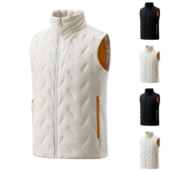 BiZtdJrK Zip Up Casual Vest for Men Stand Collar Sleeveless Winter Warm Quilted Puffer Jackets Big and Tall Winter Vests with Zipper Pockets Black M