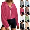 thumbnail image 1 of BiZtdJrK Zip Up Cropped Hoodie Sweatshirt Women Long Sleeve Solid Jackets Lightweight Comfy Athletic Outdoor Sweatshirts Gray L, 1 of 9