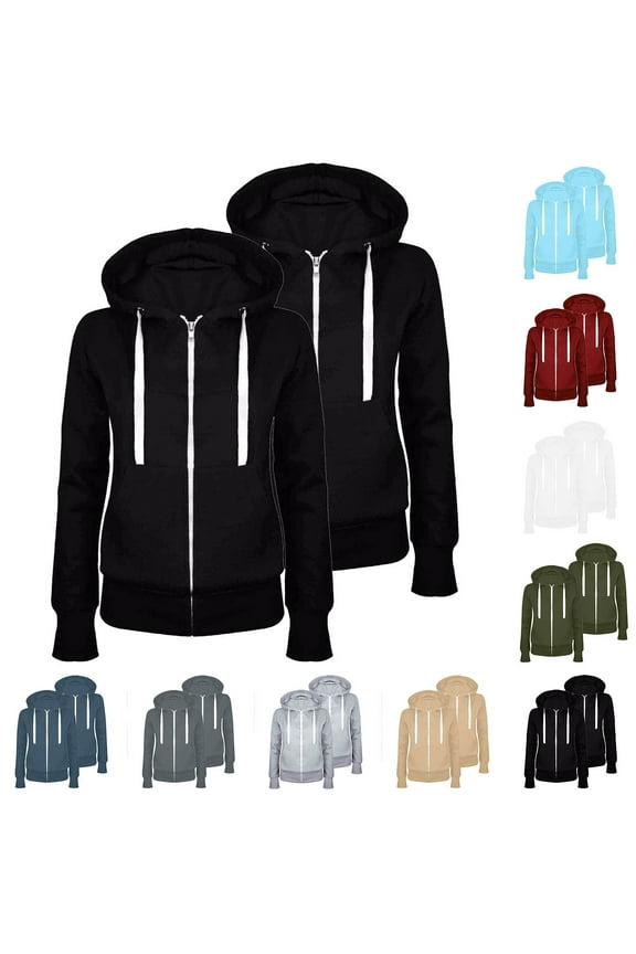Zip Up Hoodie Women 2 Pack, 2024 Fall Long Sleeve Hooded Coats Solid Color Casual Sweatshirt Jackets with Pockets Going Out Tops Ofertas Flash Del Dia Dark Gray XL