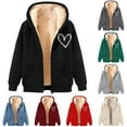 thumbnail image 1 of BiZtdJrK Zip Up Hoodies for Women Warm Fleece Lined Hooded Jackets Trendy Heart Printed Sweatshirt Fall Winter Long Sleeve Coat with Pockets Todays Daily Sales Dark Gray XL, 1 of 5
