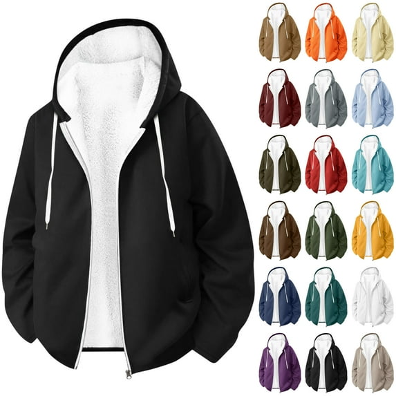 BiZtdJrK Zip Up Hoodies for Men Winter Thick Fleece Lined Sherpa Hooded Sweatshirt Solid Color Casual Jacket with Pockets, Wine, M