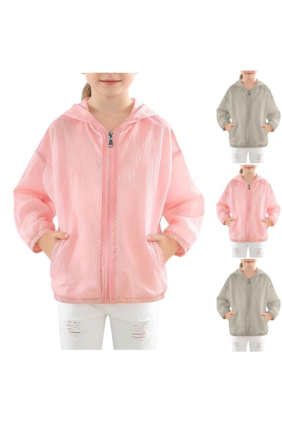 Zip Up Hoodies for Teen Girls Sun Protection Long Sleeve Rash Guard Jacket Summer Lightweight Breathable Hooded Fishing Shirts Outwear Gray