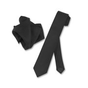 Biagio 100% Silk Skinny NeckTie Solid Black Mens 2.5" Neck Tie & Handkerchief