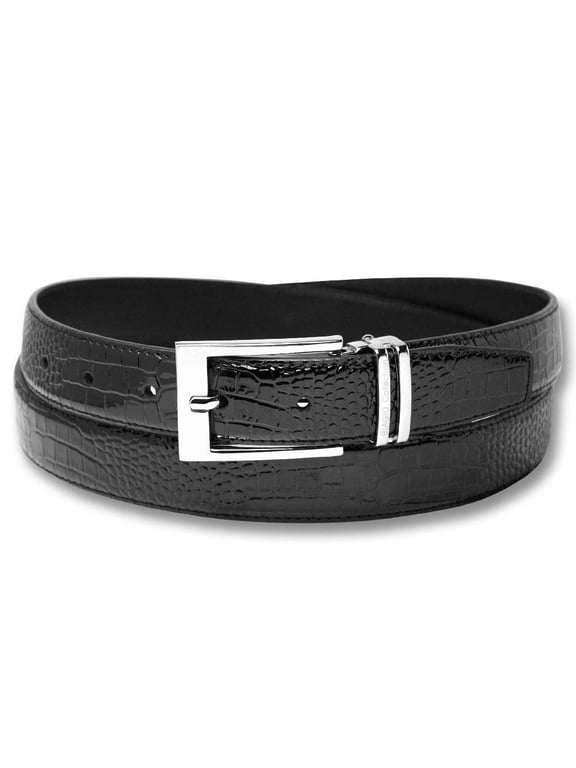 Croc Embossed BLACK Men's Bonded Leather Belt Silver-Tone Buckle sz 44
