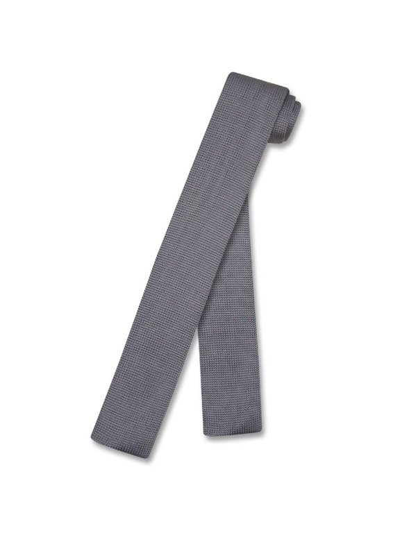 KNITTED Neck Tie Solid CHARCOAL GREY Color Men's Knit NeckTie