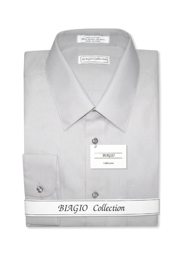 Men's 100% COTTON Solid SILVER GREY Color Dress Shirt sz 15 34/35