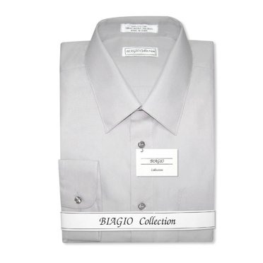 Berlioni Men’s Long Sleeve Dress Shirt Gift Set – Includes Tie & Hanky, Solid Regular Fit