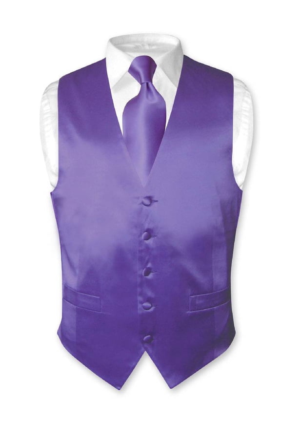 Men's SILK Dress Vest & NeckTie Solid PURPLE Color Neck Tie Set 2XL