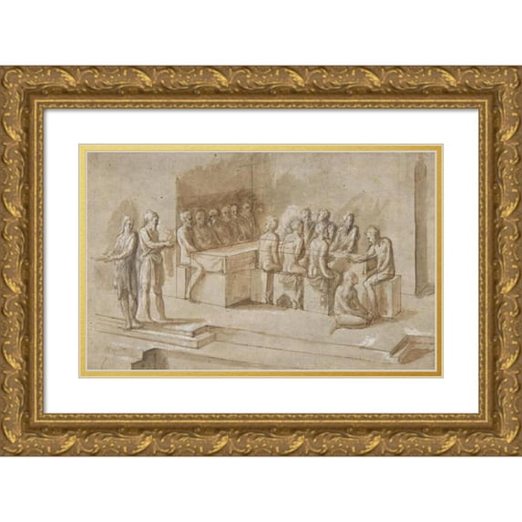 Biagio Pupini 14x10 Gold Ornate Wood Frame and Double Matted Museum Art Print Titled - Penitent Woman Anointing the Feet of Christ at the Table of Simon the Pharisee (Luke 7;36-50) (1511-51)