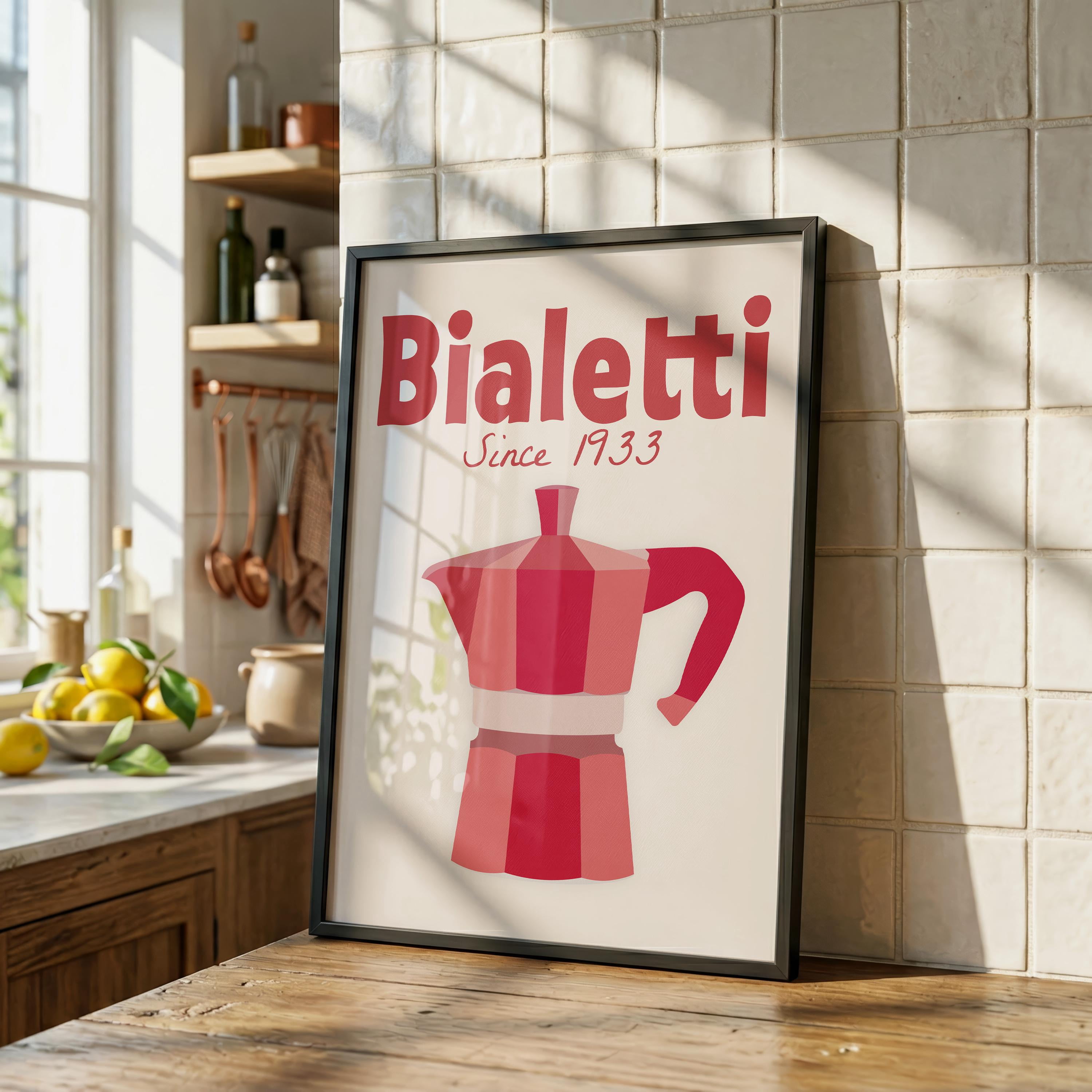 Bialetti 1933 Poster – Minimalist Moka Pot Print, Beige Italian Coffee ...