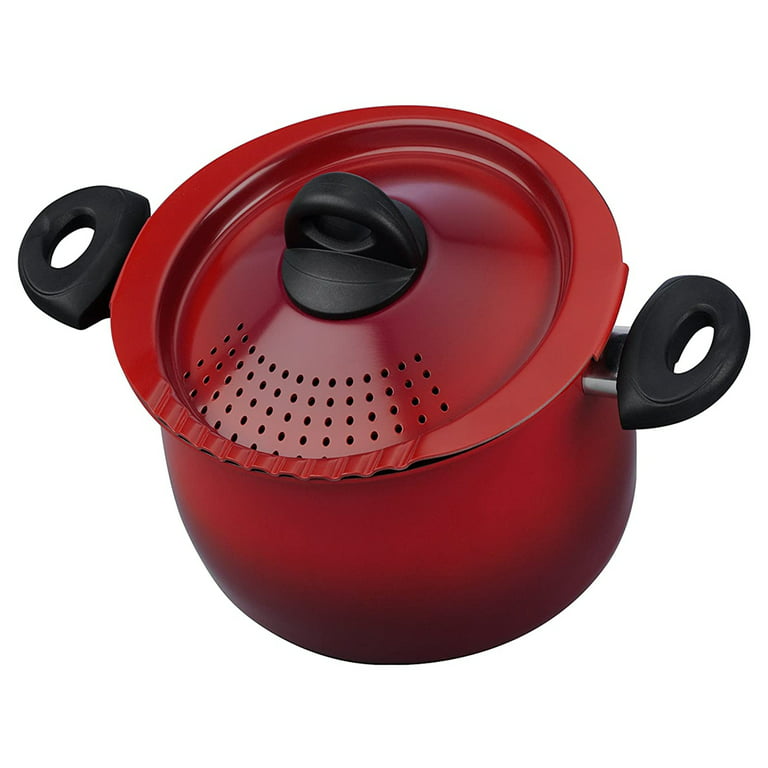 Bialetti 07550 Oval 5 Quart Pasta Pot with Strainer Lid, Red Pepper