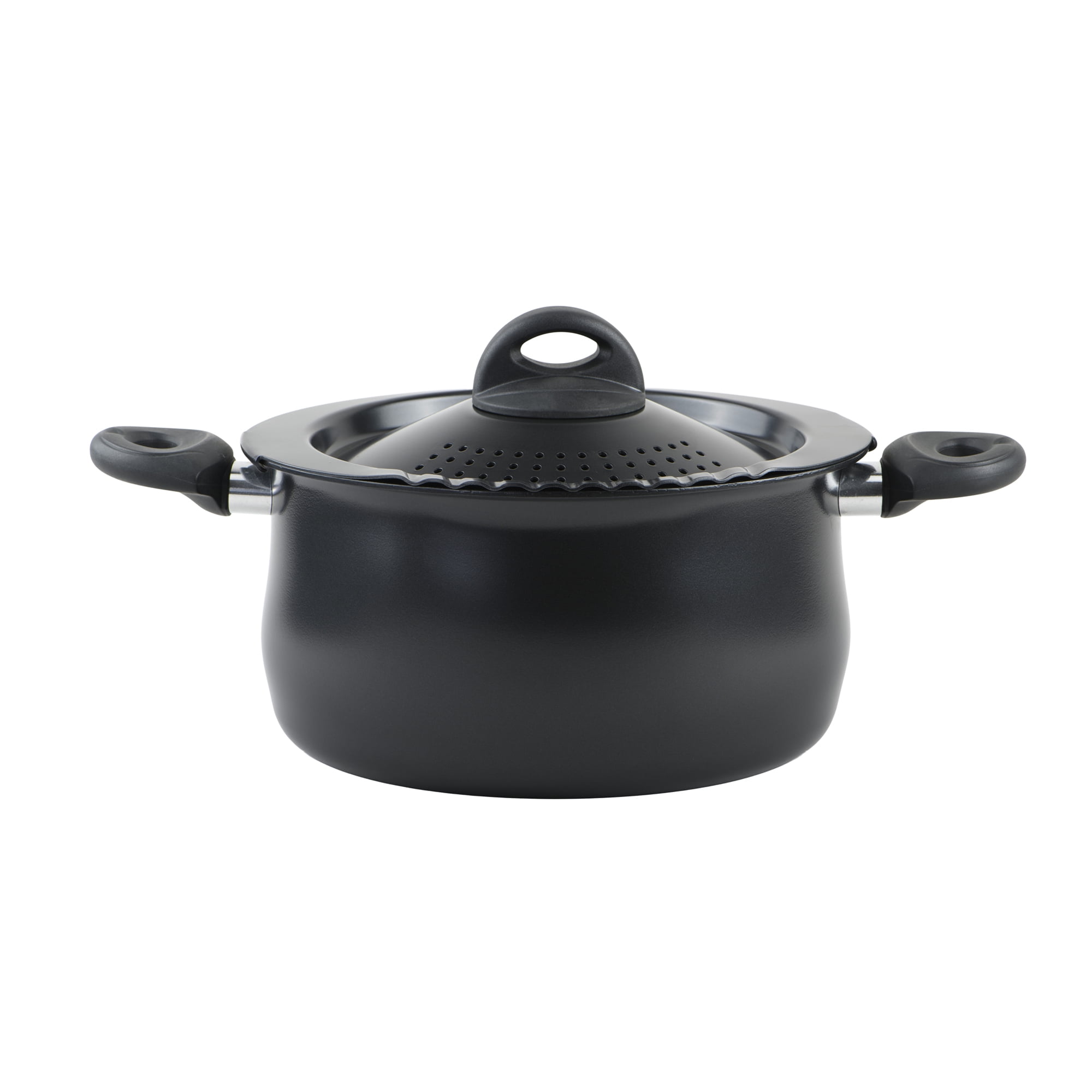 Black Nonstick Aluminum Oval Pasta Pot with Strainer Lid