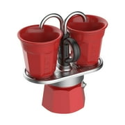 Bialetti - Mini Express Color Moka Set includes Coffee Maker 2-Cup 2.8 Oz + 2 shot glasses, Red, Aluminium