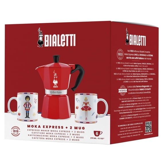 Bialetti Moka Express Iconic Italian Stovetop Espresso Maker (Red, 6 Cups Bundle) Y101