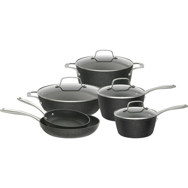 Bialetti Titan Textured Nonstick 10 Piece Cookware Set, Black