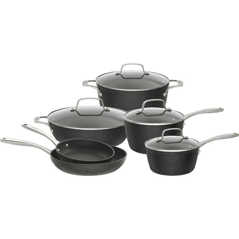 Bialetti 10-Piece Impact Textured Pots and Pans Kitchen Cookware Set, Gray