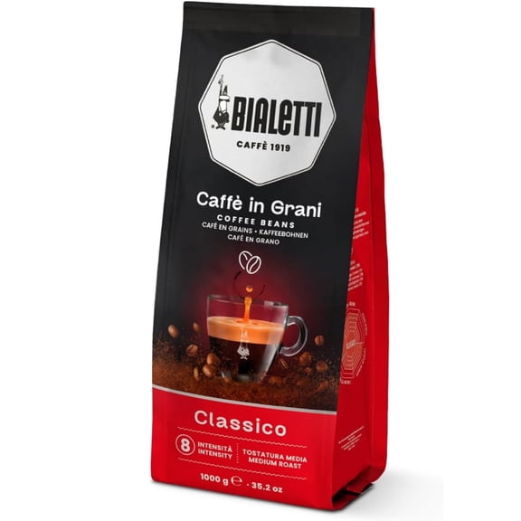 Bialetti Whole Coffee Beans, Italian Espresso Roast Coffee, Compatible with Bean to Cup & Espresso Machines  Rich Classico flavour, Ideal for Coffee Lovers (1000g, Classico)